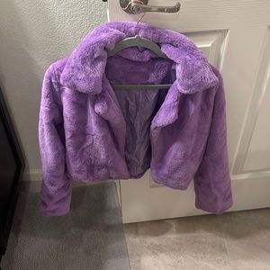 Purple cropped fur rave jacket